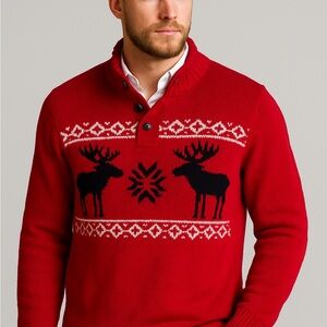 CHAPS sweater men’s small Rustic Winter Moose Christmas Snowflake Winter